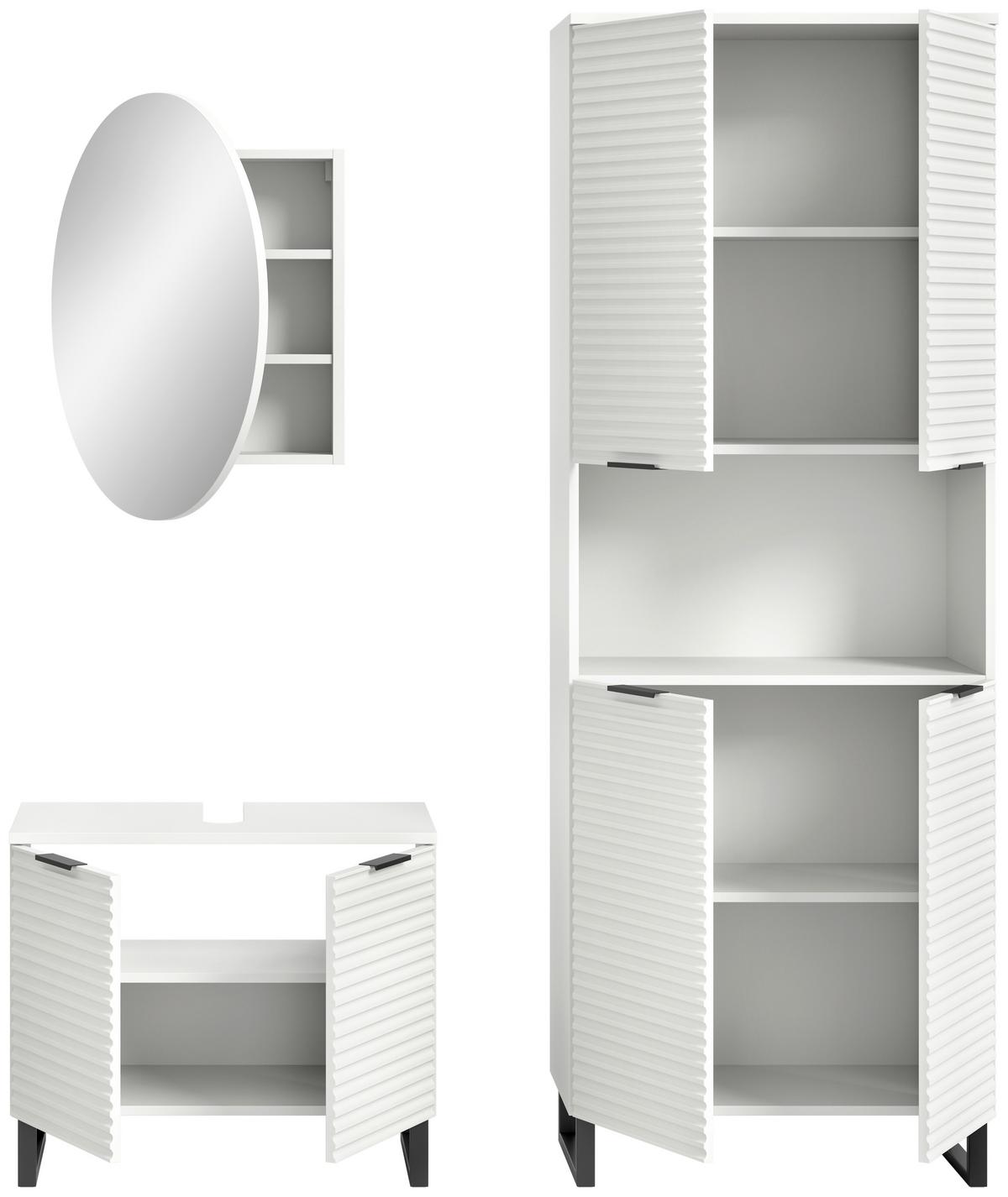 Badezimmer Riff 3-tlg. ca. 140 cm Weiß/Schwarz - Schwarz/Weiß, MODERN, Holzwerkstoff/Metall (140cm) - MID.YOU