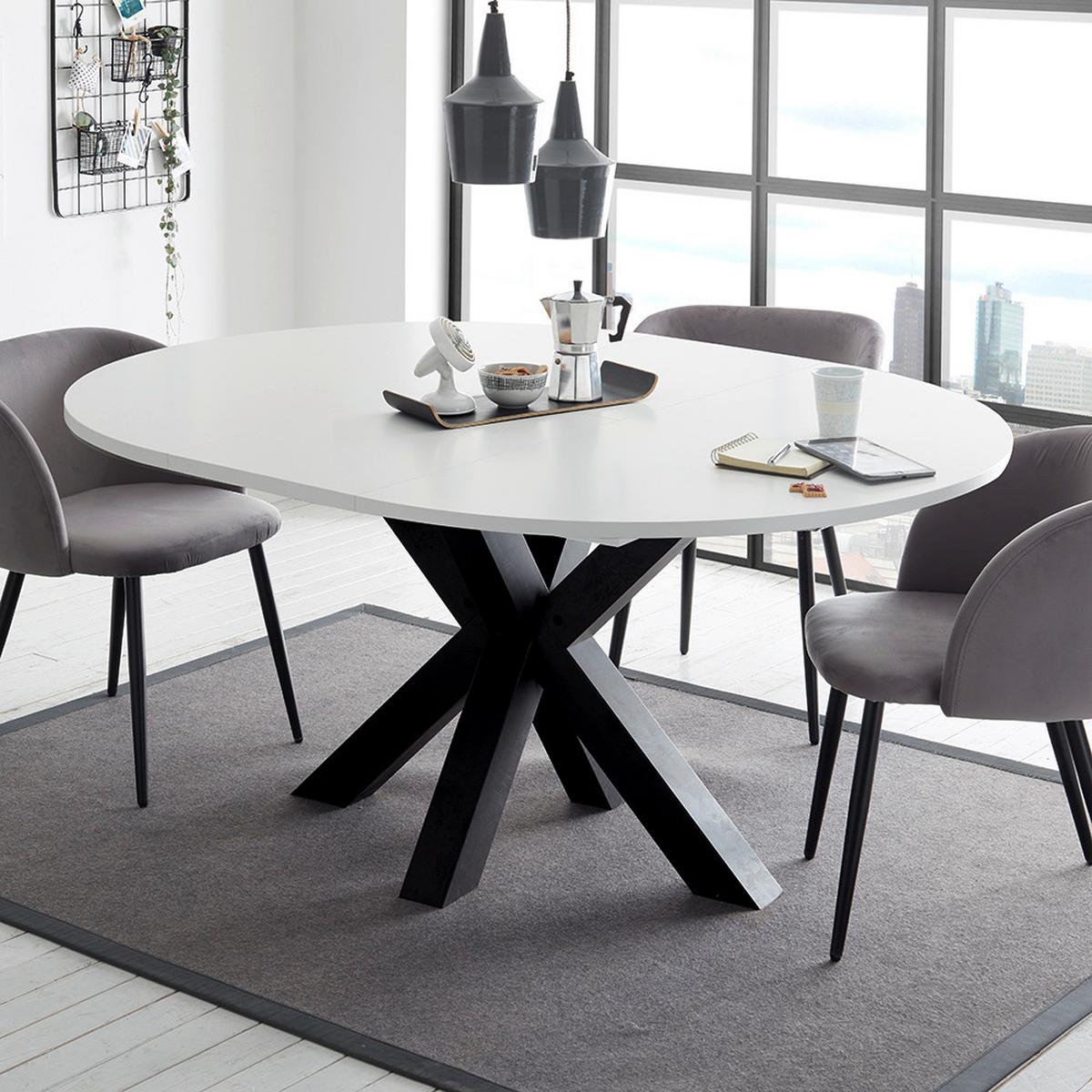 Ausziehtisch in Schwarz/Weiß - Schwarz/Weiß, MODERN, Holzwerkstoff (130-170/130/78cm) - ecoTree
