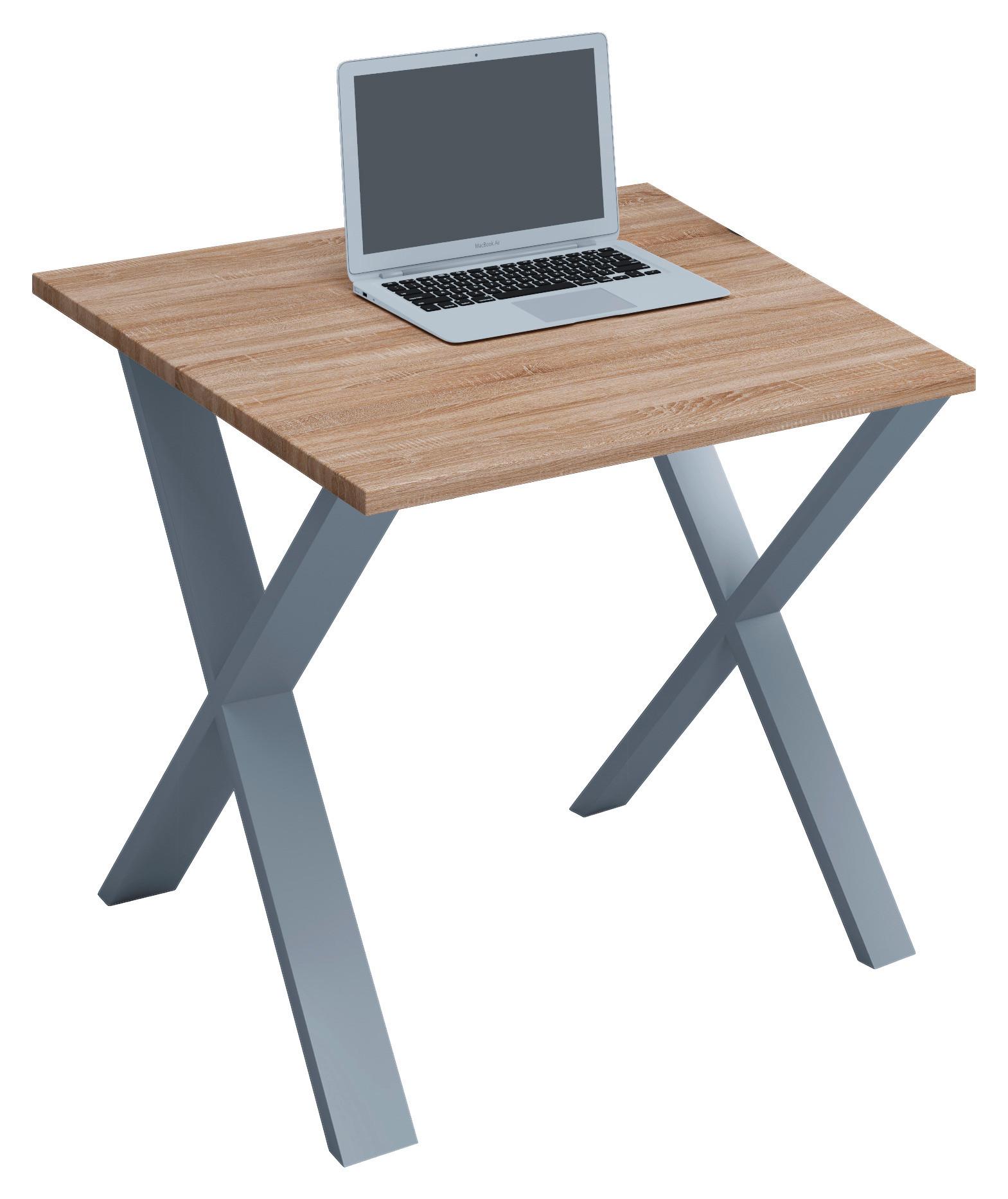 Pisalna Miza Lona, Hrast, 80x80cm - srebrne barve/hrast sonoma, Moderno, kovina/leseni material (80/80/76cm) - MID.YOU