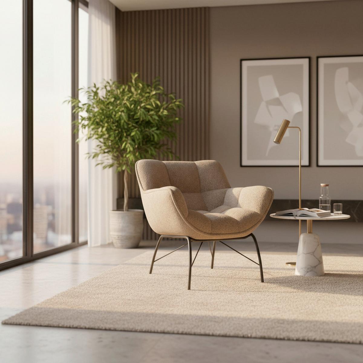 Sessel Robin Bouclé Braun - Schwarz/Braun, MODERN, Textil/Metall (72/78/81cm) - Bessagi Home