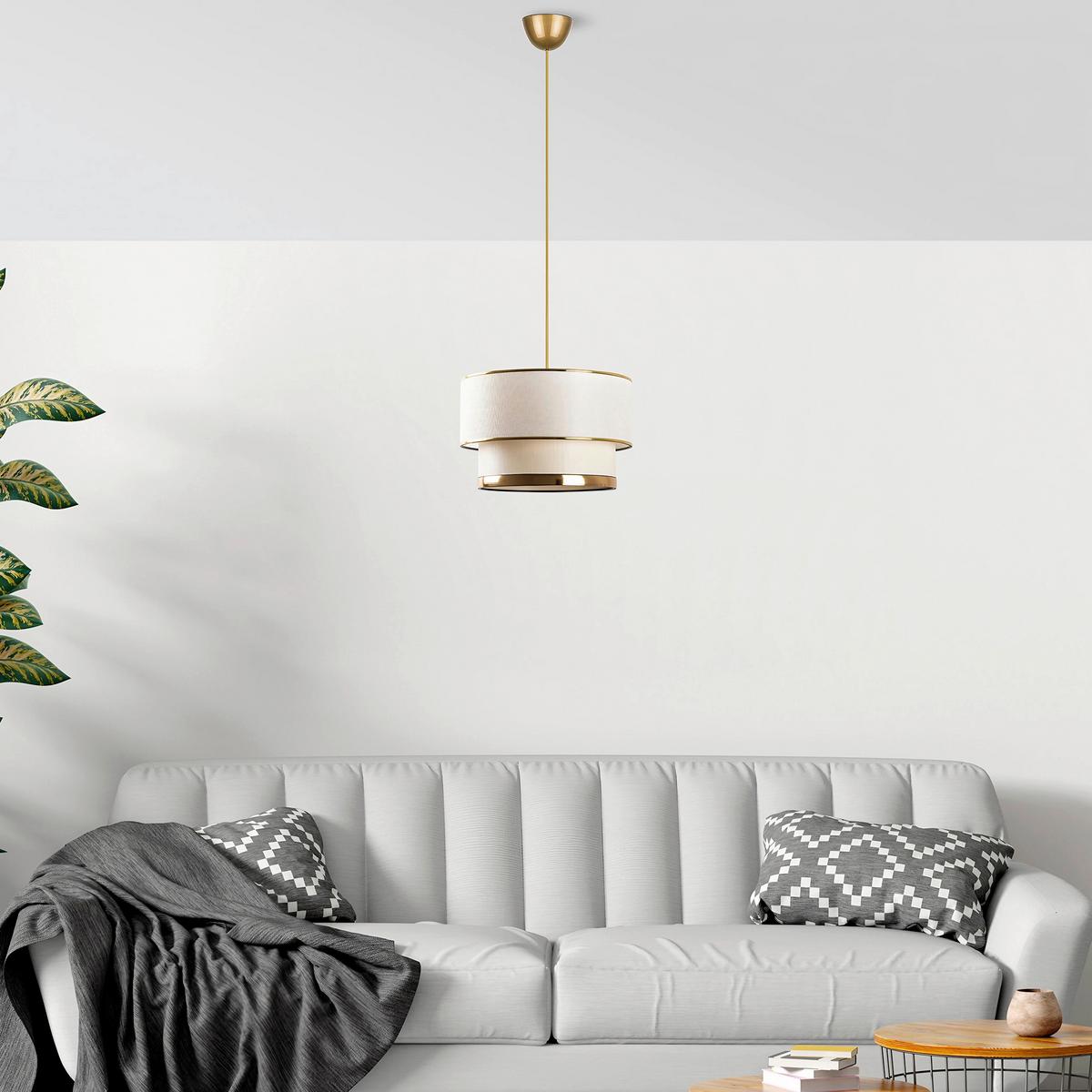 LAMPA WISZĄCA CAKE - CREAM, GOLD - kremowy/kolor złoty, Design, metal/tkanina (30/65cm) - P & B
