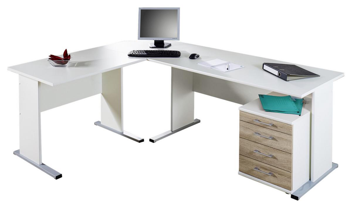 Schreibtisch "Serie 200", weiß - Silberfarben/Weiß, Basics, Holzwerkstoff/Metall (140/65/74,2cm) - MID.YOU