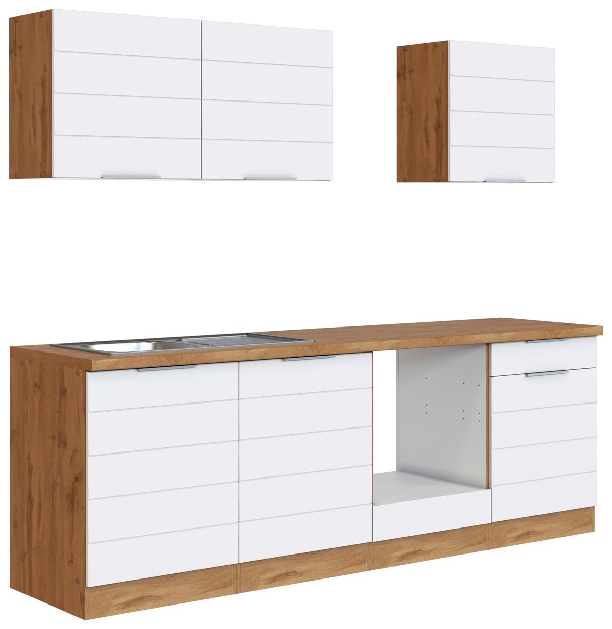 Küchenblock Florenz ohne Geräte ca. 240 cm Weiß/Eiche - Eiche Wotan/Weiß, Design, Holzwerkstoff/Metall (240cm) - Held
