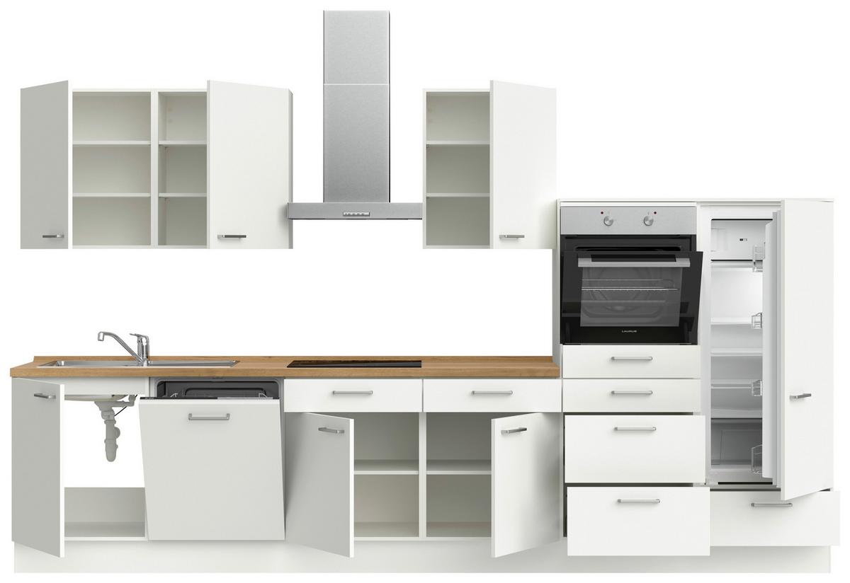 Küchenblock Touch Low m. Geräten Weiß - Edelstahlfarben/Eichefarben, MODERN, Holzwerkstoff/Metall (360cm) - Nobilia