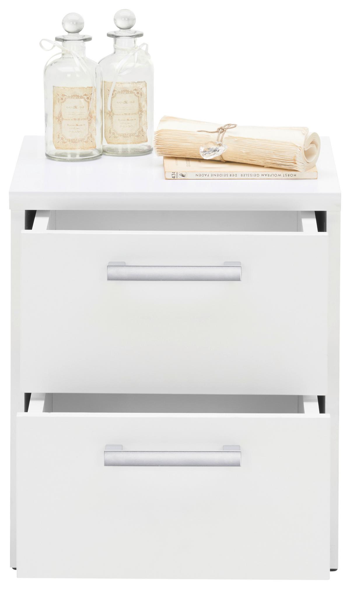 SZAFKA NOCNA EASY - kolor srebrny/biały, Basics, materiał drewnopochodny/tworzywo sztuczne (38/46/36cm) - Xora