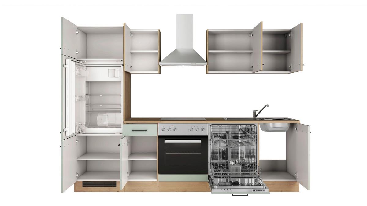 Küchenblock Cara m. Geräten Schilfgrün - Schilfgrün/Schwarz, Trend, Holzwerkstoff/Metall (270cm) - FlexWell
