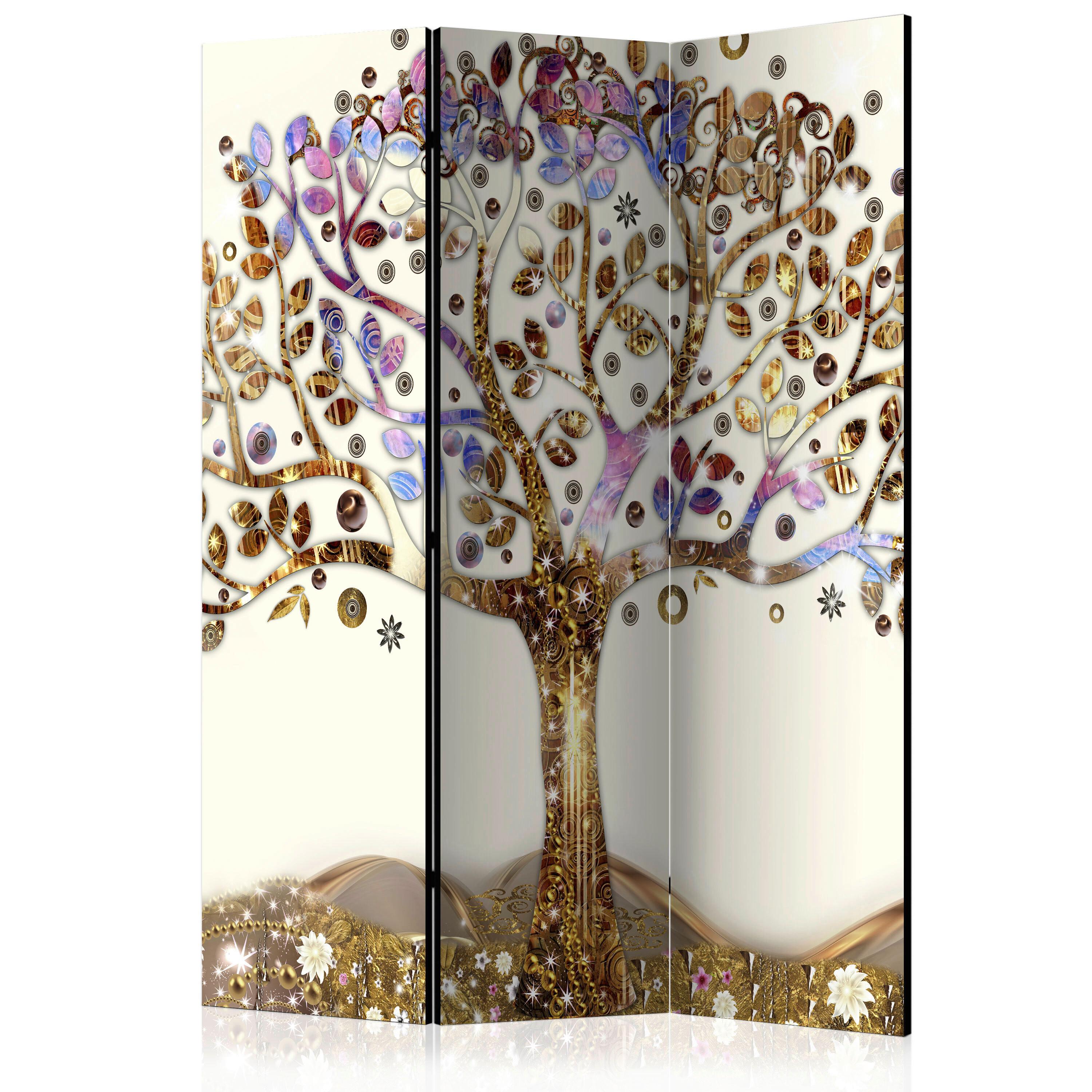 Paravent Golden Tree Braun/Lila - Lila/Braun, Basics, Holz/Kunststoff (135/172/3cm) - artgeist