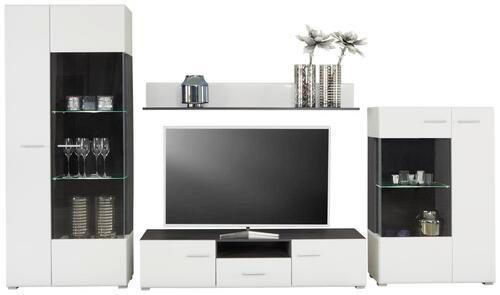 Dnevni Regal Concerto, Bela, Črna, Visoki Sijaj, Led - srebrne barve/črna, Moderno, umetna masa/steklo (308/190/41cm) - Modern Living