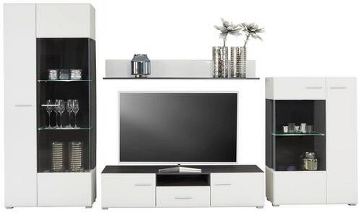 Dnevni Regal Concerto, Bela, Črna, Visoki Sijaj, Led - srebrne barve/črna, Moderno, umetna masa/steklo (308/190/41cm) - Modern Living