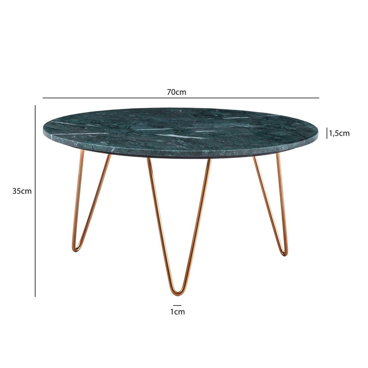 Klubska Miza Marble, Marmor, Zelena - zlate barve/zelena, Design, kamen/kovina (70/70/35cm) - Livetastic