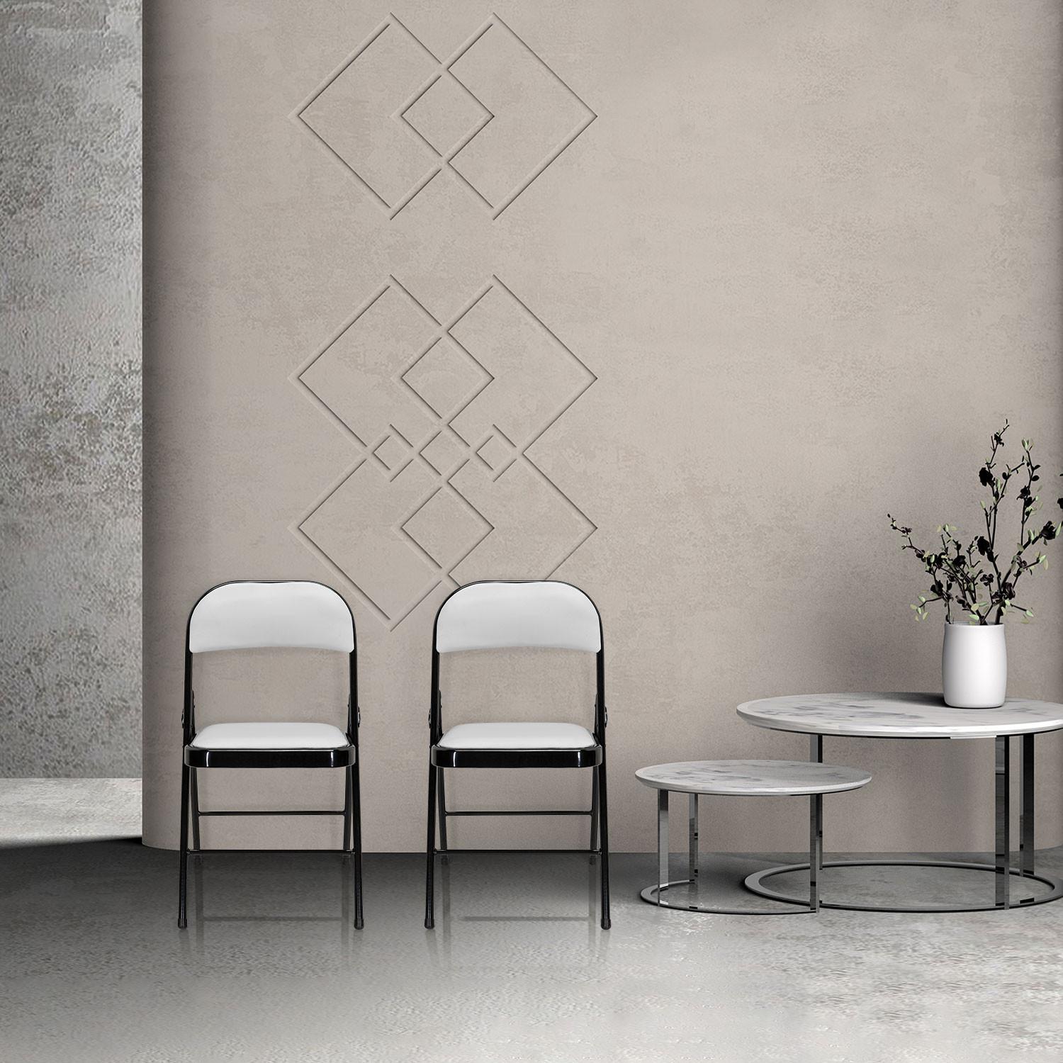 Zložljiv Stol Tudela Pu, Bela - črna/bela, Basics, kovina/tekstil (44/80/49cm) - MID.YOU