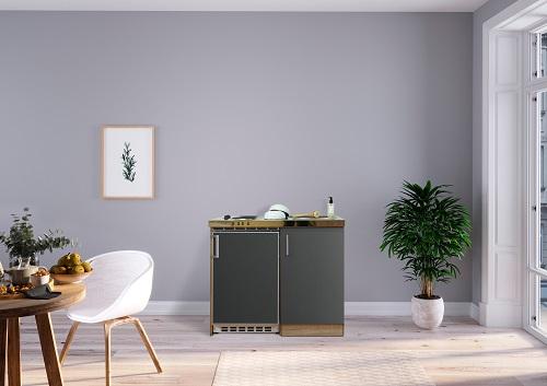 Miniküche Grau/Eiche Sonoma m. Geräten B: ca. 100cm - Edelstahlfarben/Grau, MODERN, Holzwerkstoff/Kunststoff (100cm) - Respekta