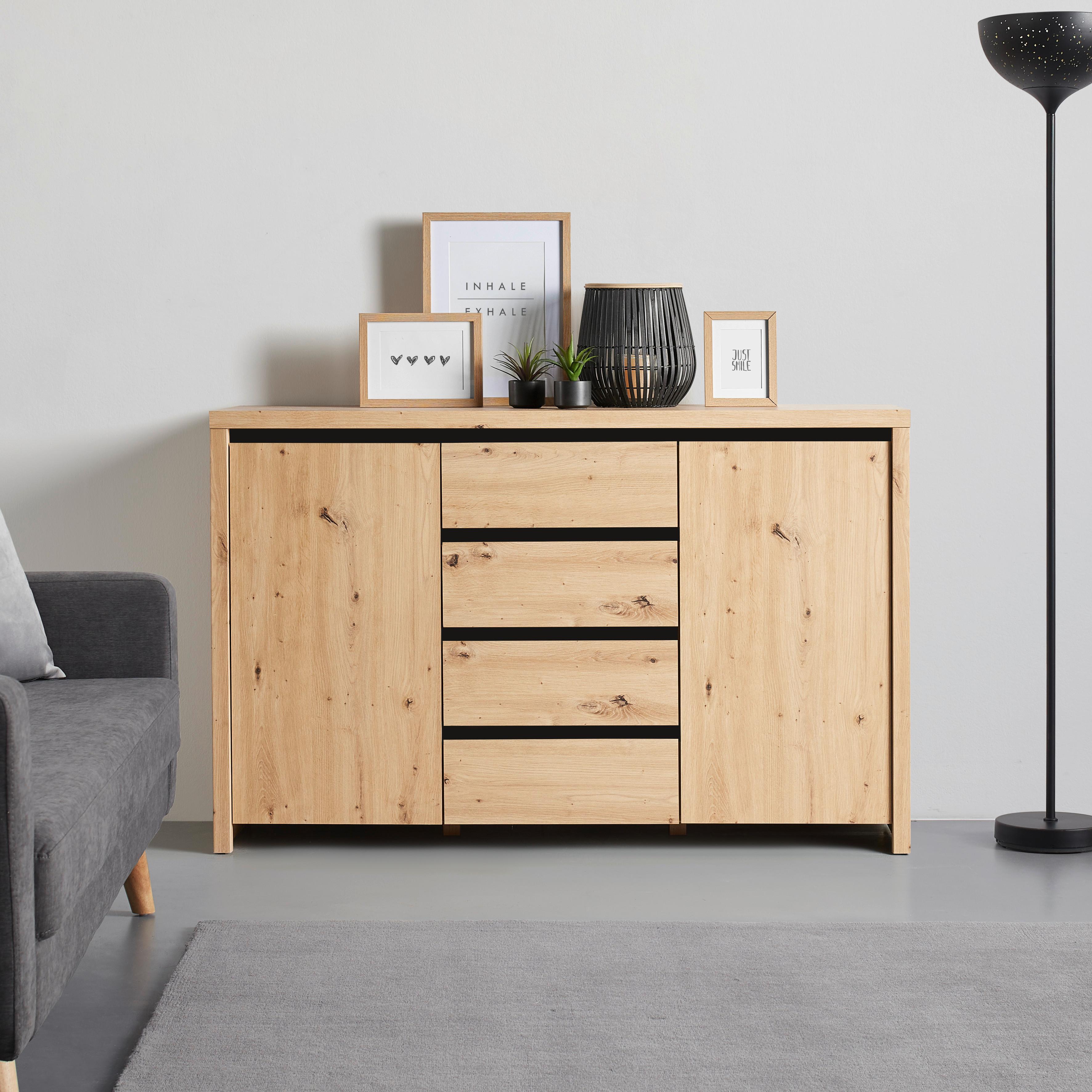 Sideboard Larios in Eichefarben - Schwarz/Eiche Artisan, MODERN, Holzwerkstoff (143/91/40cm) - Mömax