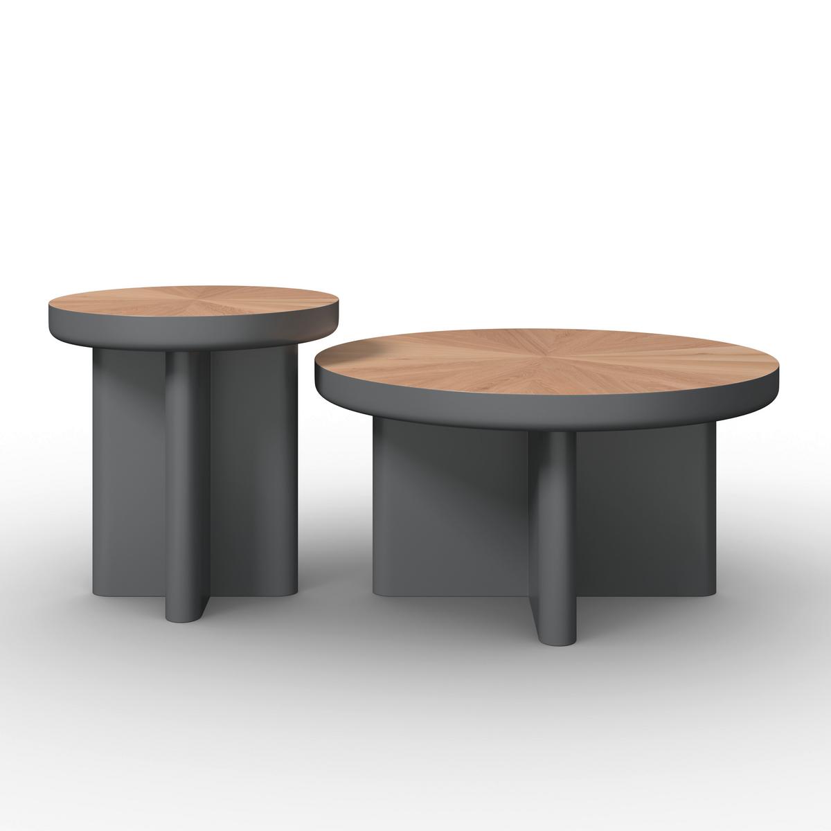 Couchtisch Viola Grau/Eichefarben 2er Set Rund - Eichefarben/Grau, MODERN, Holz/Holzwerkstoff (80/50/80/50/41/51cm) - Bessagi Home