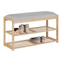 Bancă BRADLEY - culoare natur/gri, Modern, materiale naturale/textil (80/45/30cm) - Modern Living