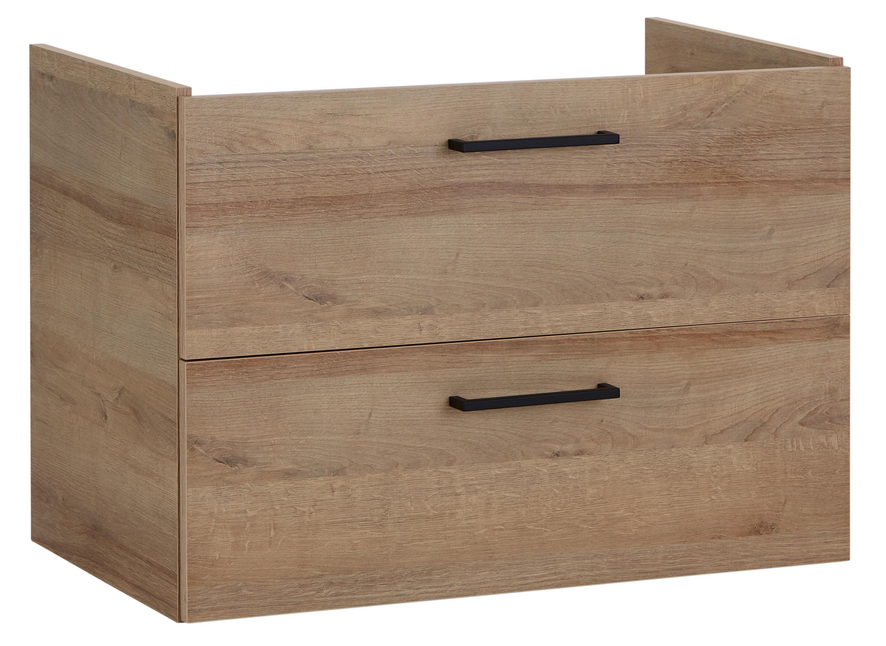 Waschbeckenunterschrank Bavelli B: 72 cm Eiche Dekor - Eichefarben/Schwarz, KONVENTIONELL, Holzwerkstoff (72/52/44cm)