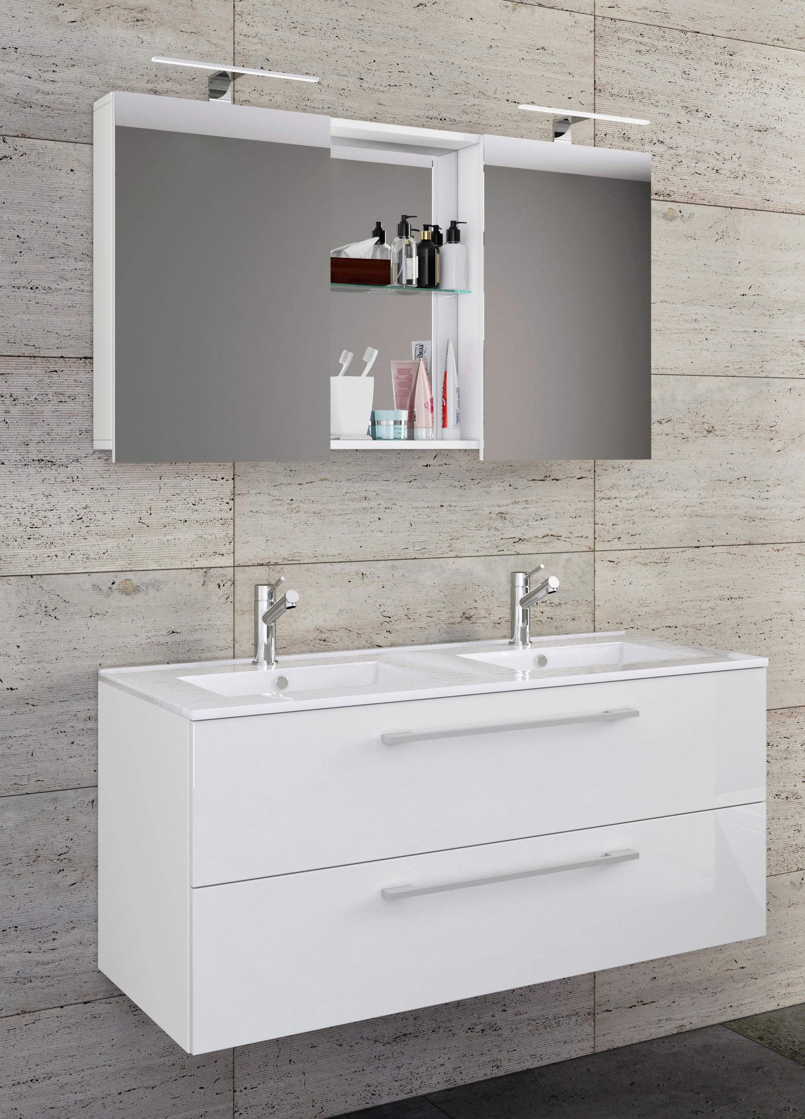 Kopalnica Budasi, Bela - bela/barve aluminija, Moderno, kovina/leseni material (112cm) - MID.YOU