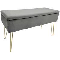 Hockerbank Scarlett Vlies Grau H: 42 cm inkl. Stauraum - Goldfarben/Grau, Design, Textil/Metall (75/42/30cm) - Echtwerk