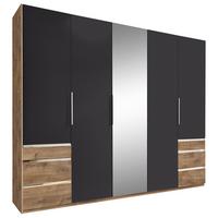 Drehtürenschrank Level 36A mit Spiegel ca.250cm Graphitfarben - Chromfarben/Eichefarben, MODERN, Glas/Holzwerkstoff (250/216/58cm) - MID.YOU