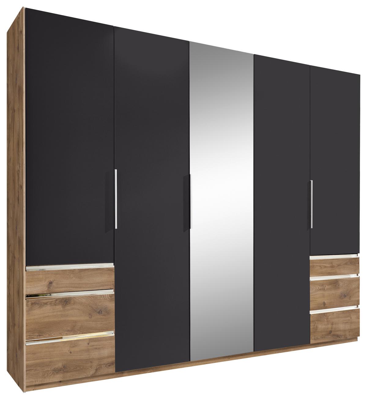 Drehtürenschrank Level 36A mit Spiegel ca.250cm Graphitfarben - Chromfarben/Eichefarben, MODERN, Glas/Holzwerkstoff (250/216/58cm) - MID.YOU