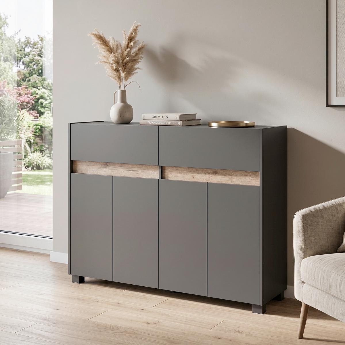 Kommode Cosmo ca.112,2x84,4x33cm Anthrazit - Anthrazit/Silberfarben, Design, Holzwerkstoff/Kunststoff (112,2/84,8/33cm) - MID.YOU