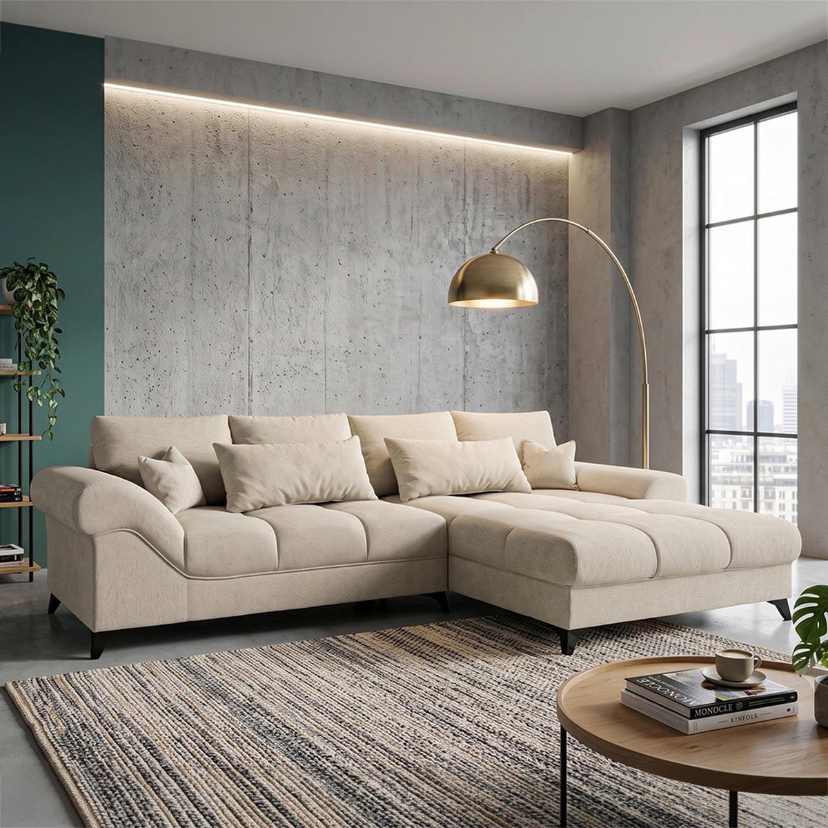Ecksofa Noah Beige - Beige/Schwarz, MODERN, Holzwerkstoff/Kunststoff (295/195cm) - Based