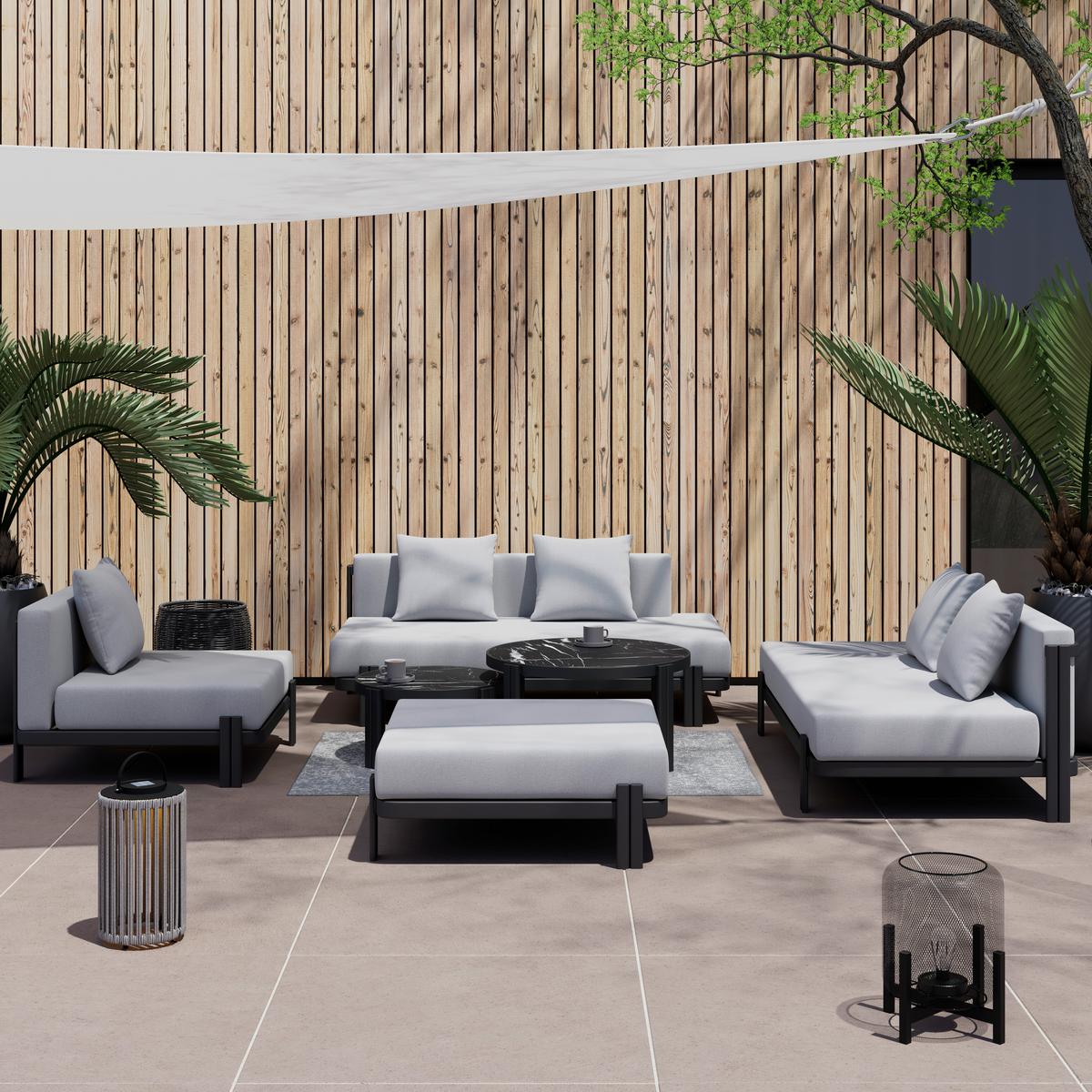 Loungegarnitur Cherry Hellgrau Outdoorstoff/Metall - Hellgrau/Schwarz, MODERN, Kunststoff/Textil (265/73,5/265cm) - Bessagi Garden