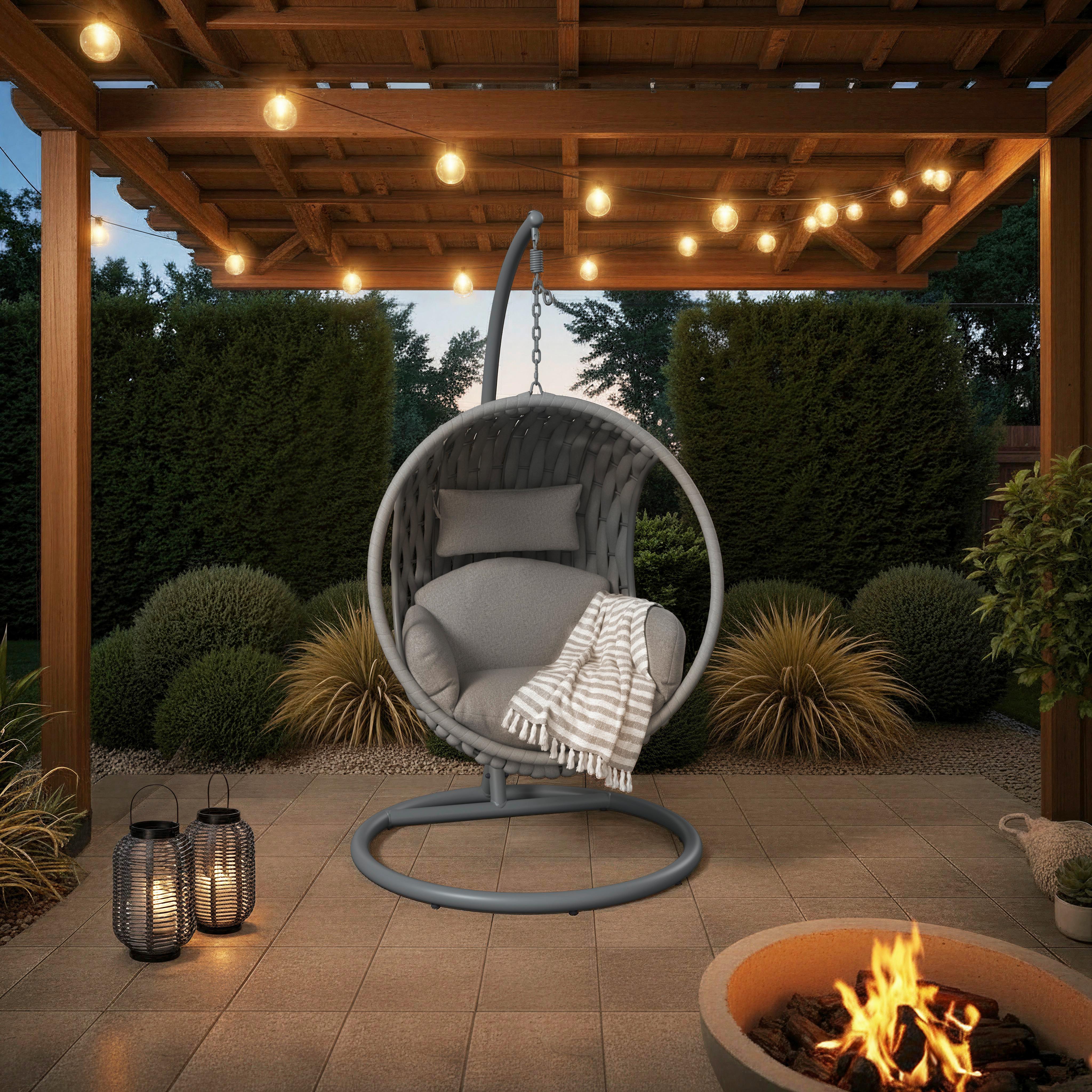 Hängesessel Mira Hellgrau Outdoorstoff/Metall/Kunststoff - Hellgrau, MODERN, Kunststoff/Textil (107cm) - Bessagi Garden