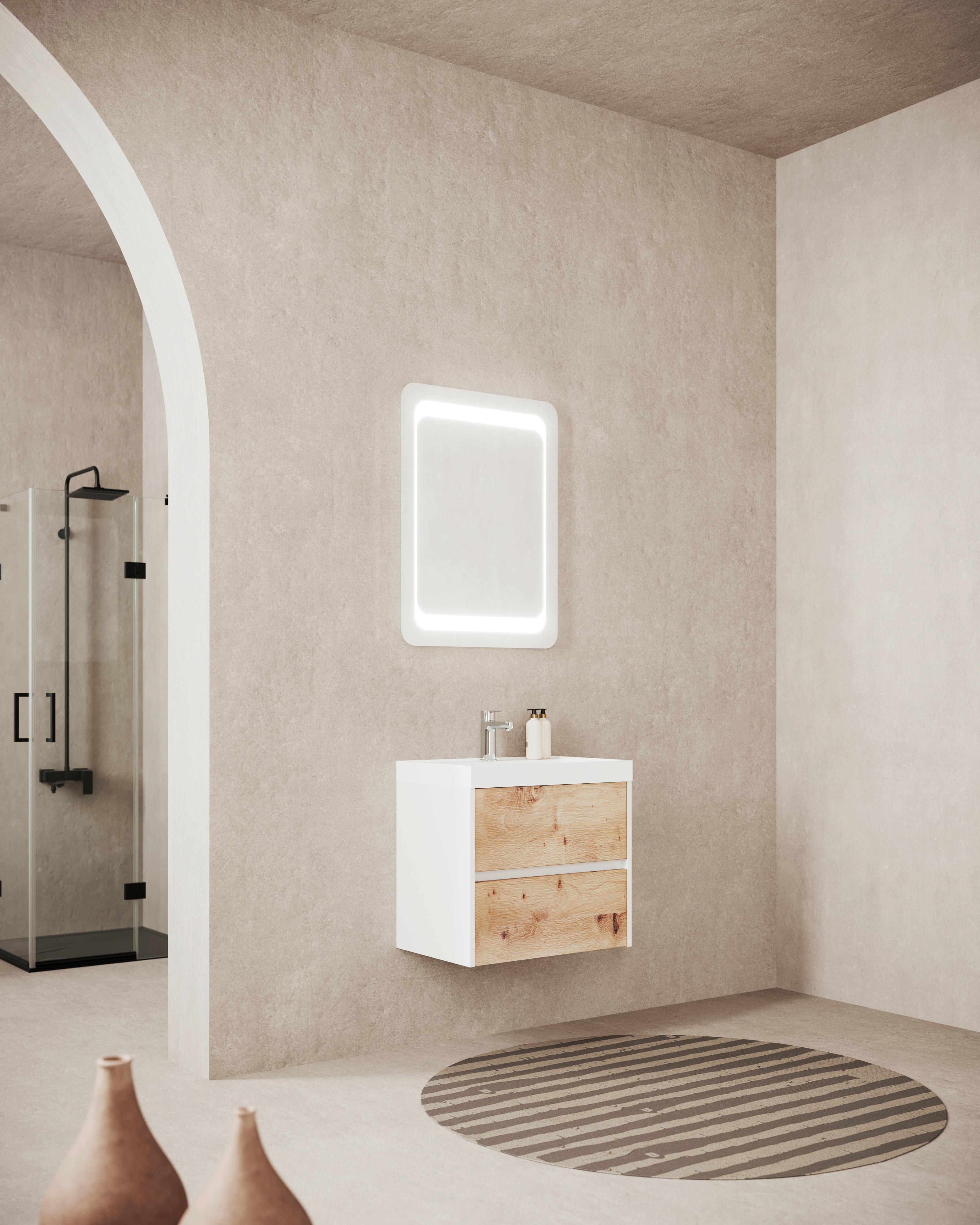 Element S Umivaonikom Portofino - hrast Artisan/bijela visoki sjaj, Moderno, drvni materijal/prirodni materijali (60/51/40cm)