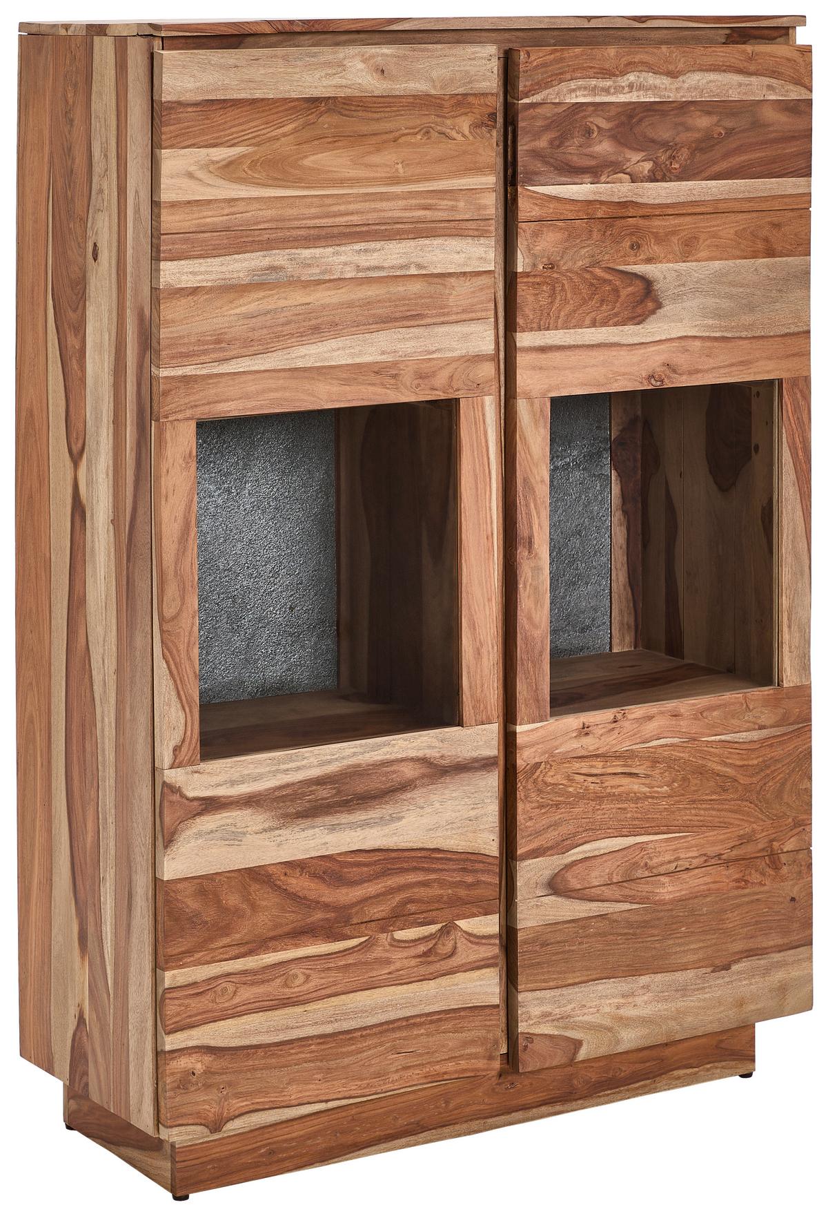 KOMODA WYSOKA HIGH - kolor naturalny/szary, Design, drewno/szkło (99/146/41cm) - Livetastic