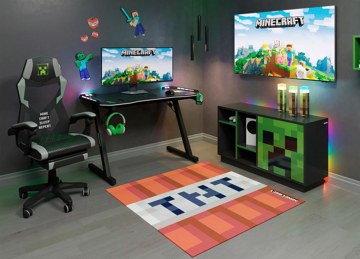 Sideboard Minecraft ca. 108x61x37 cm Schwarz/Grün - Schwarz/Grün, MODERN, Glas/Holzwerkstoff (108/61/37cm) - Minecraft