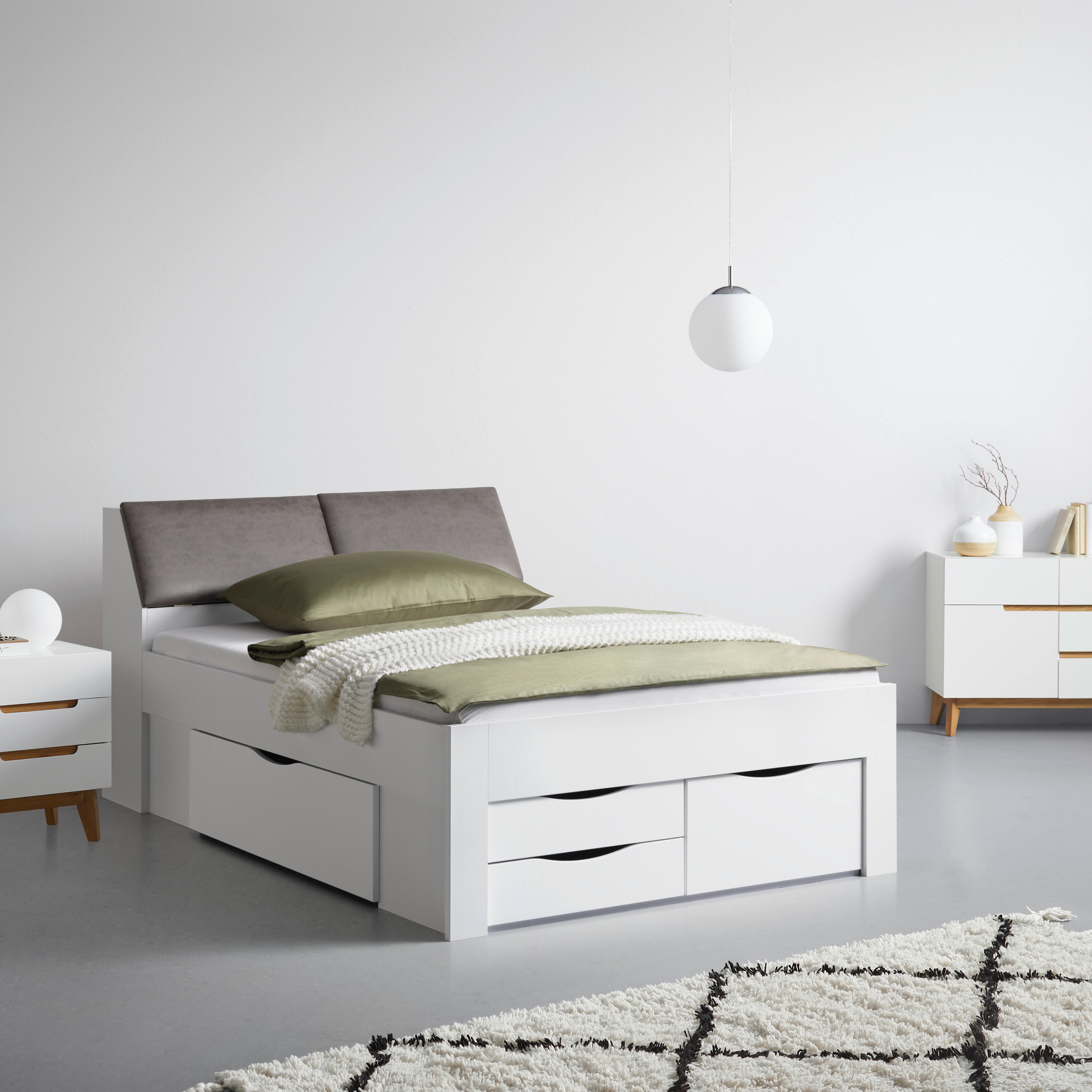 SÄNG MED FÖRVARING MAXI MM - vit/grå, Klassisk, trämaterial/textil (140/200cm) - Mömax