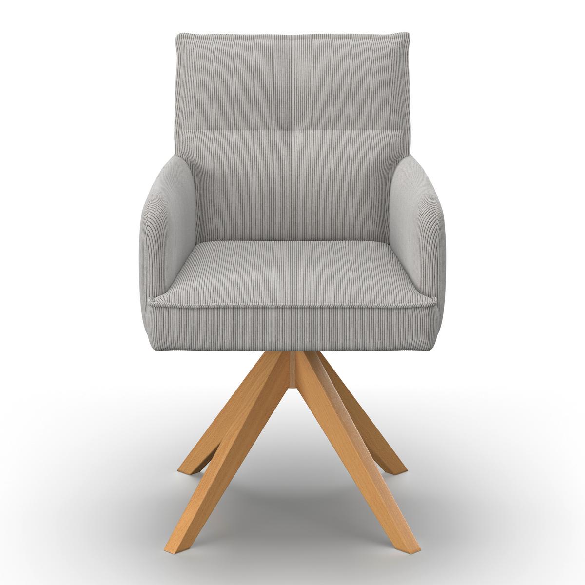 Armlehnstuhl Felina Hellgrau Cord Drehbar Gepolstert - Hellgrau/Naturfarben, MODERN, Holz/Textil (57/94/64cm) - Bessagi Home