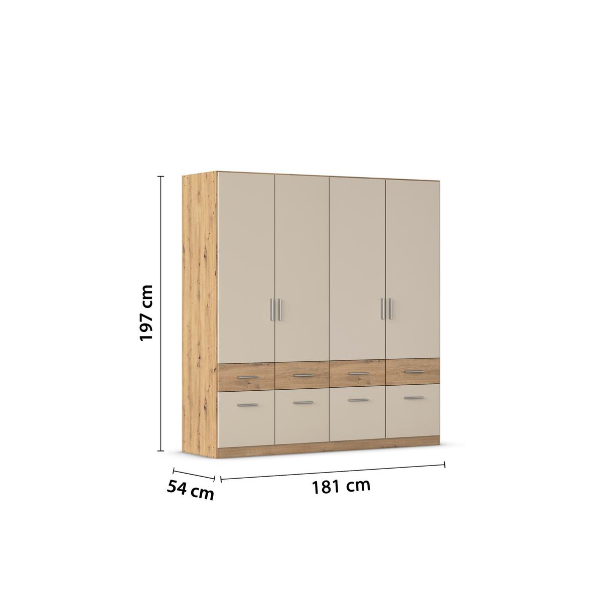 Drehtürenschrank Celle-Super Champagner/Eiche Artisan - Champagner/Alufarben, KONVENTIONELL, Holzwerkstoff/Kunststoff (181/197/54cm) - Mömax
