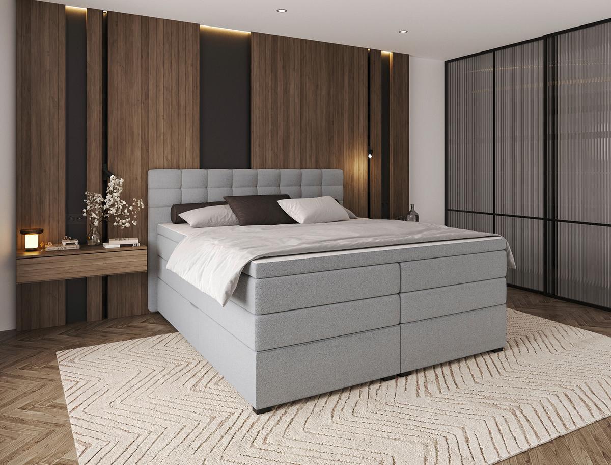 Boxspringbett Fano Grau ca. 200x200cm - Schwarz/Grau, Konventionell, Kunststoff/Textil (200/200cm) - Mömax