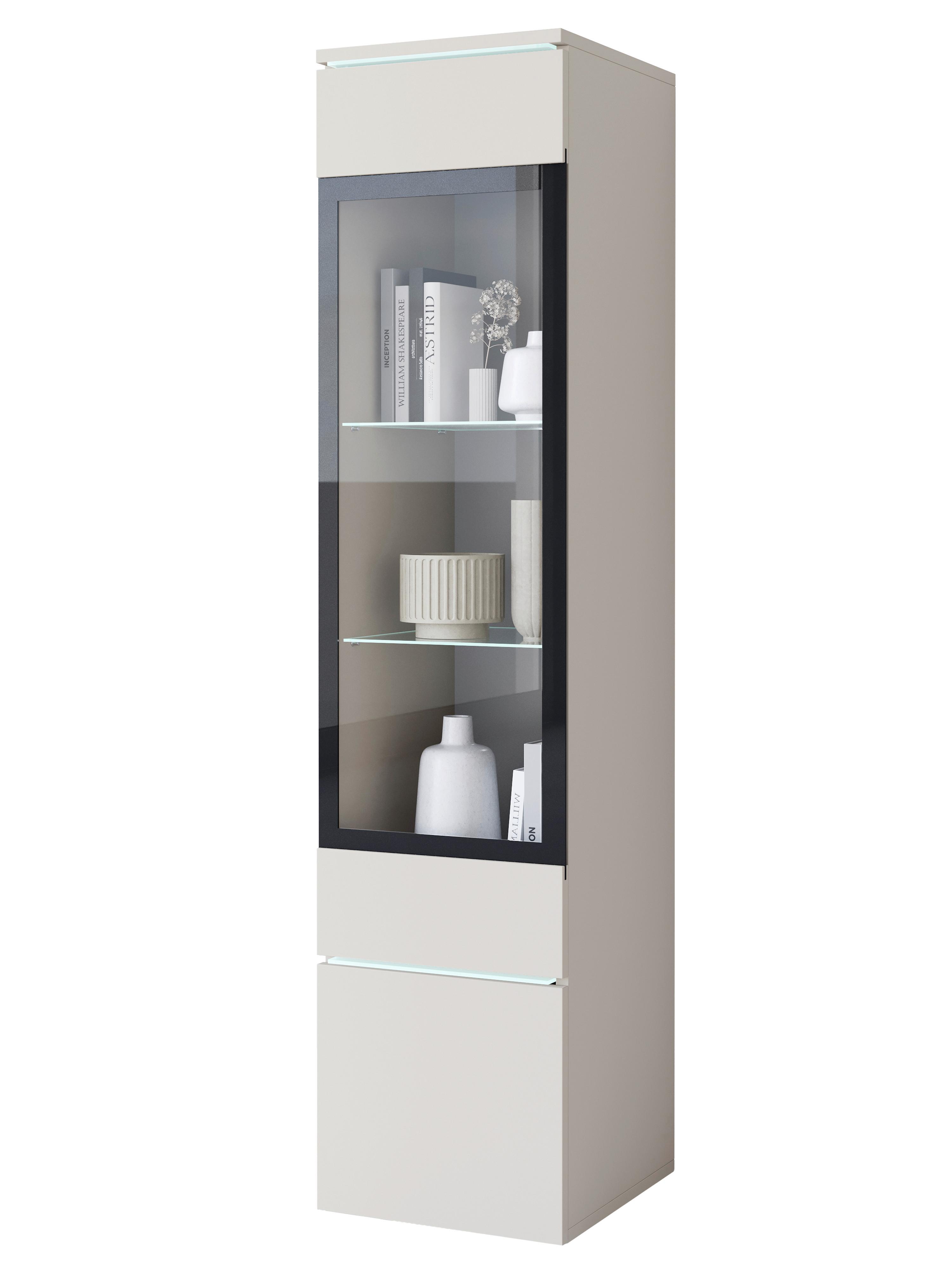 Vitrine Vera Typ 002 - Kaschmir/Beige, Design, Glas/Holzwerkstoff (30/130/33cm) - P & B