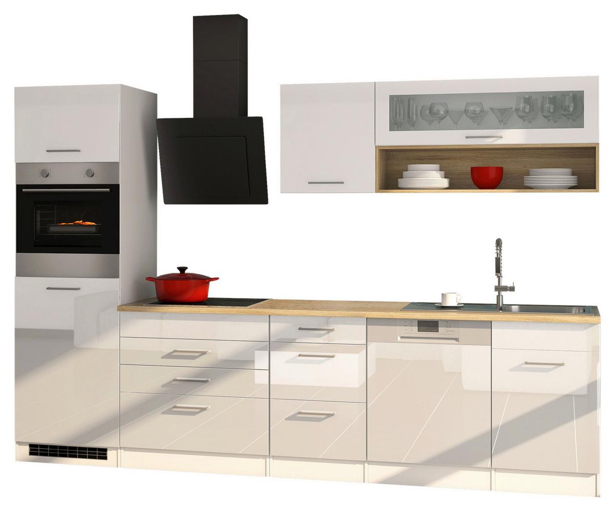 Küchenleerblock Mailand o. Geräte Weiß Hochglanz - Weiß Hochglanz/Silberfarben, MODERN, Holzwerkstoff/Metall (300cm) - Held