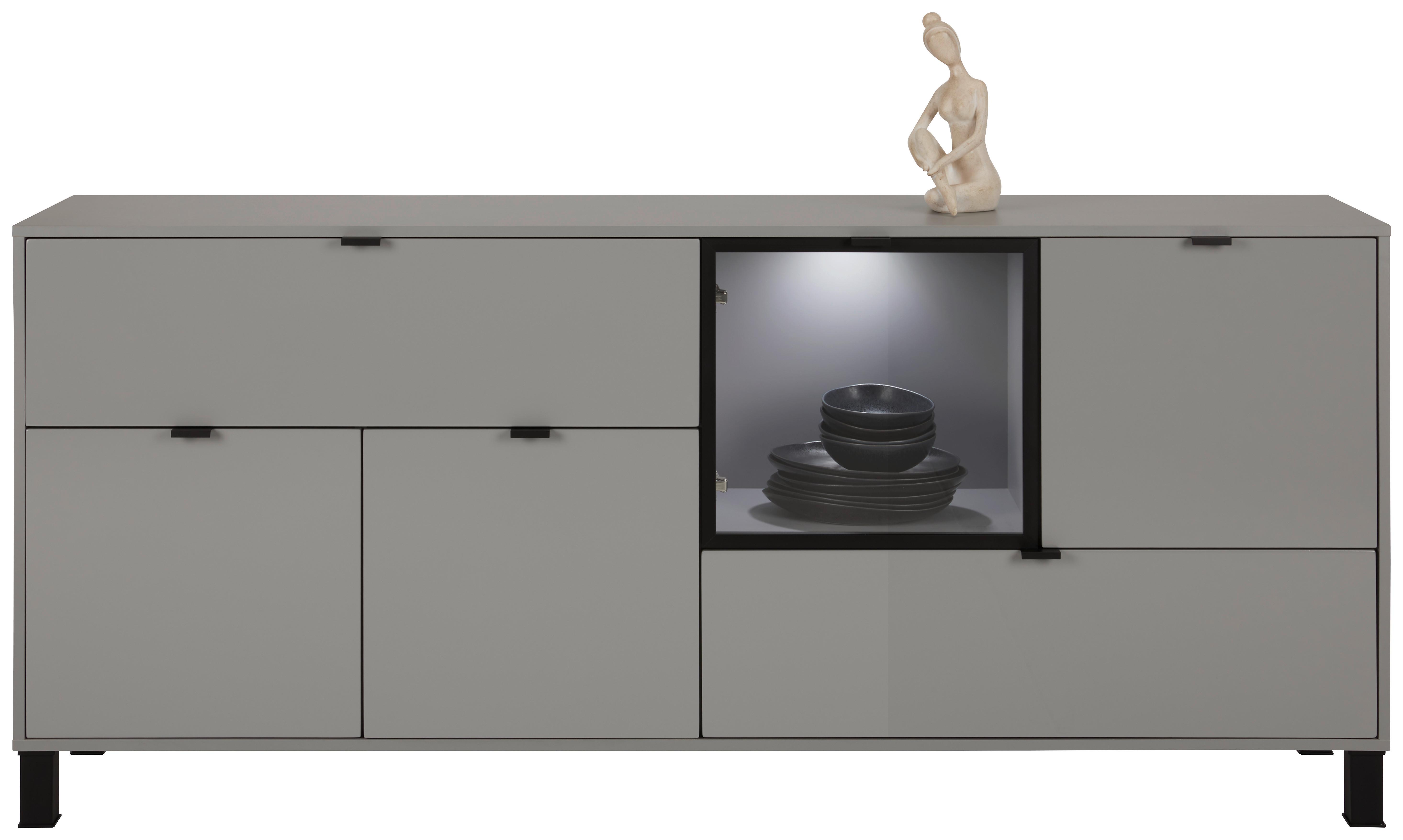 Komoda Grid - črna, Moderno, umetna masa/steklo (184/82/38cm) - Modern Living