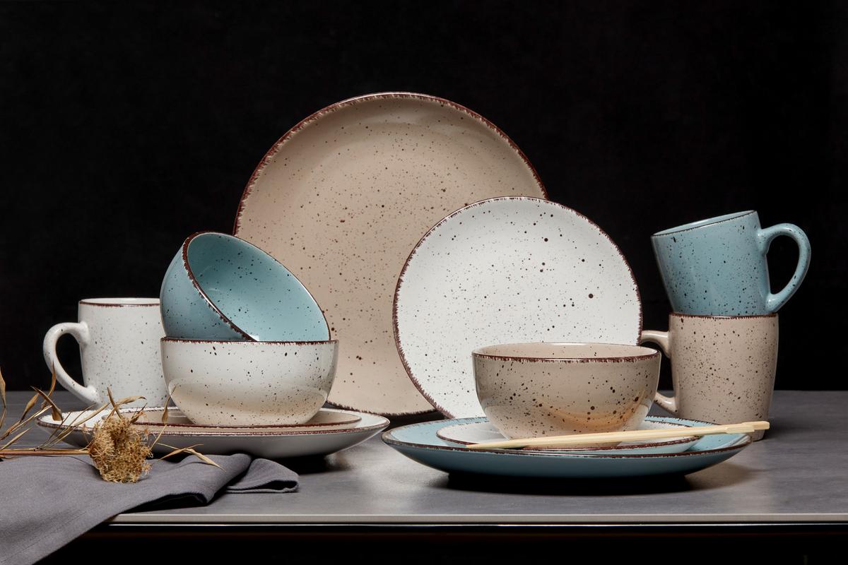 Kombiservice Kelly aus Steinzeug, 24-teilig - Blau/Weiss, Modern, Keramik - Modern Living