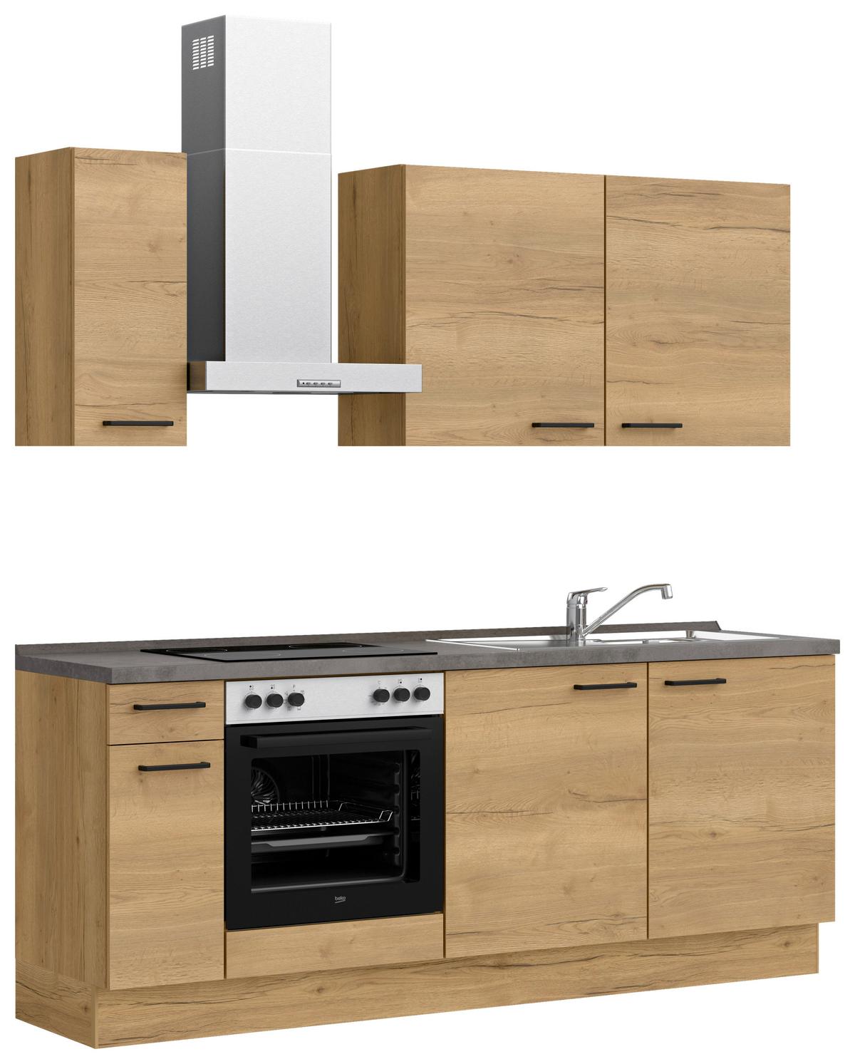 Küchenblock Structura Low m. Geräten Eiche - Schieferfarben/Eichefarben, MODERN, Holzwerkstoff/Metall (210cm) - Nobilia