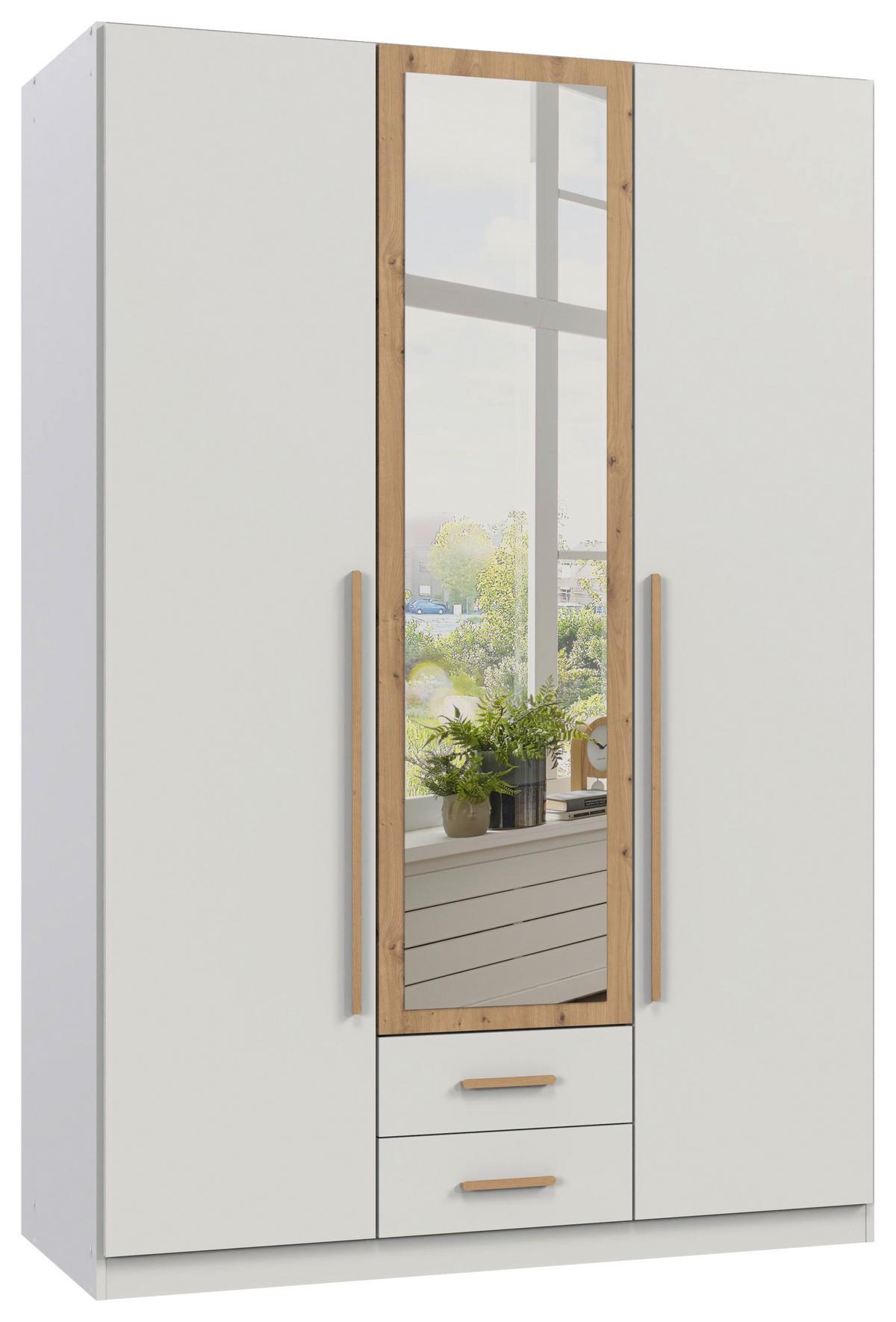 Drehtürenschrank Marburg Eiche Artisan/Weiss - Weiss/Eiche Artisan, Konventionell, Glas/Holzwerkstoff (135/199/58cm) - Mömax