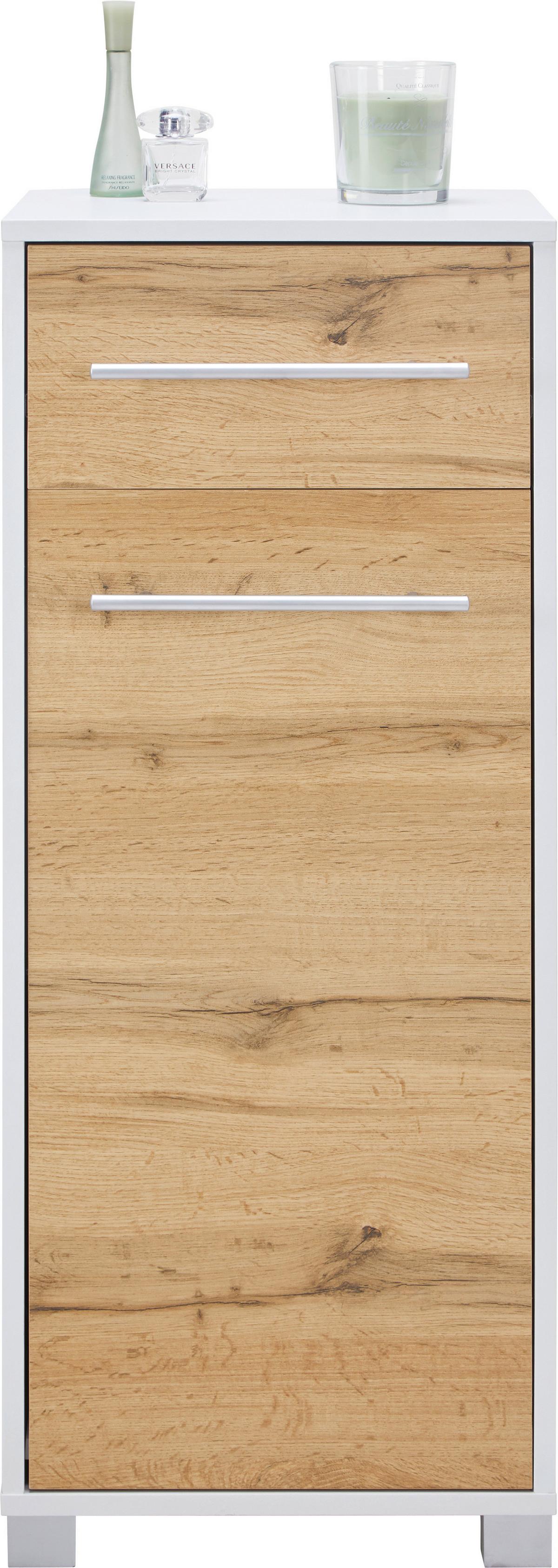 Unterschrank Weiß/Eichefarben - Chromfarben/Weiss, Modern, Holzwerkstoff/Metall (40/100/33cm) - Mömax