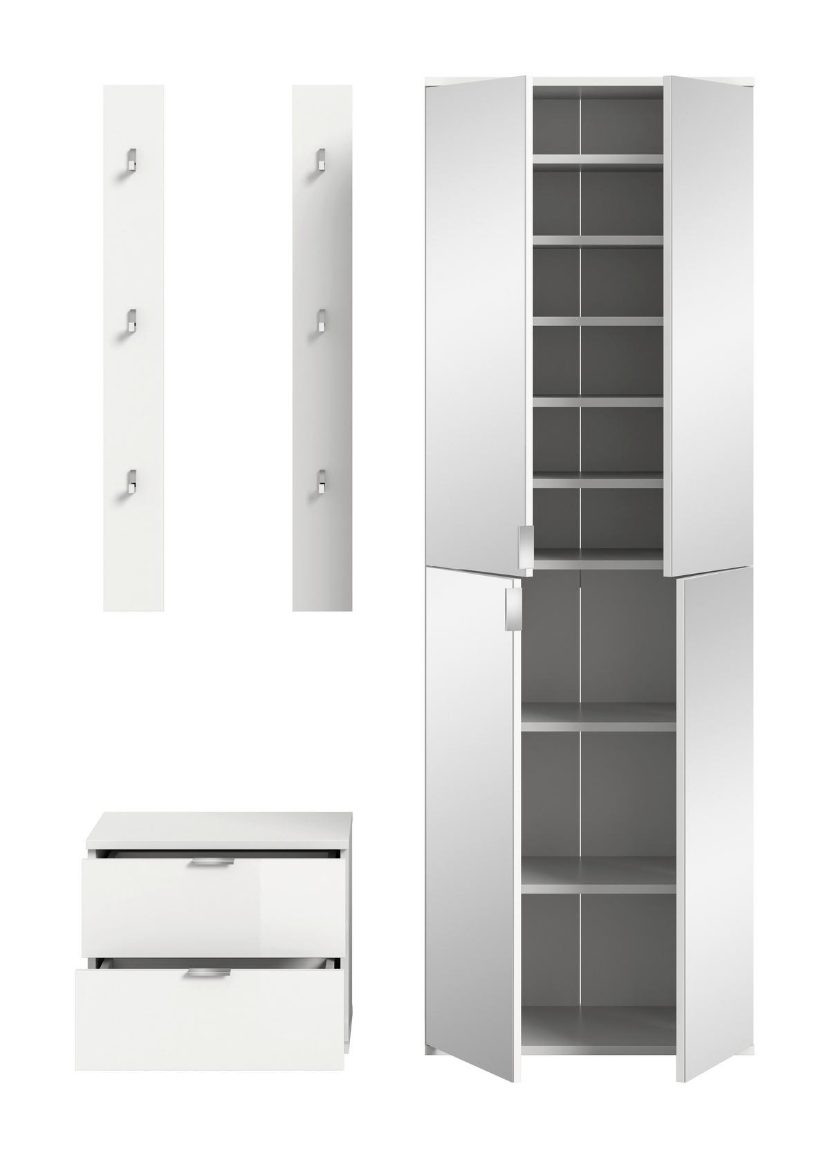 GARDEROBE PROJEKT X - Weiss Hochglanz/Weiss, Design, Holzwerkstoff (128/193/34cm) - Livetastic