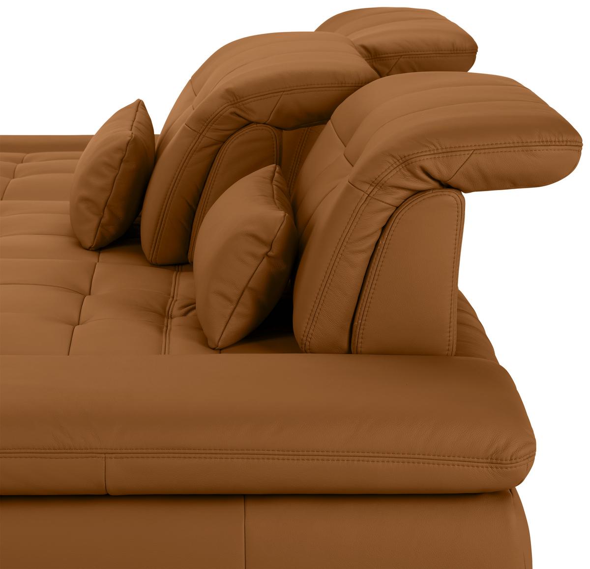 Wohnlandschaft Sanfino Leder Dunkelorange - Chromfarben/Dunkelorange, KONVENTIONELL, Leder/Metall (199/79-96/305cm) - Premium Living