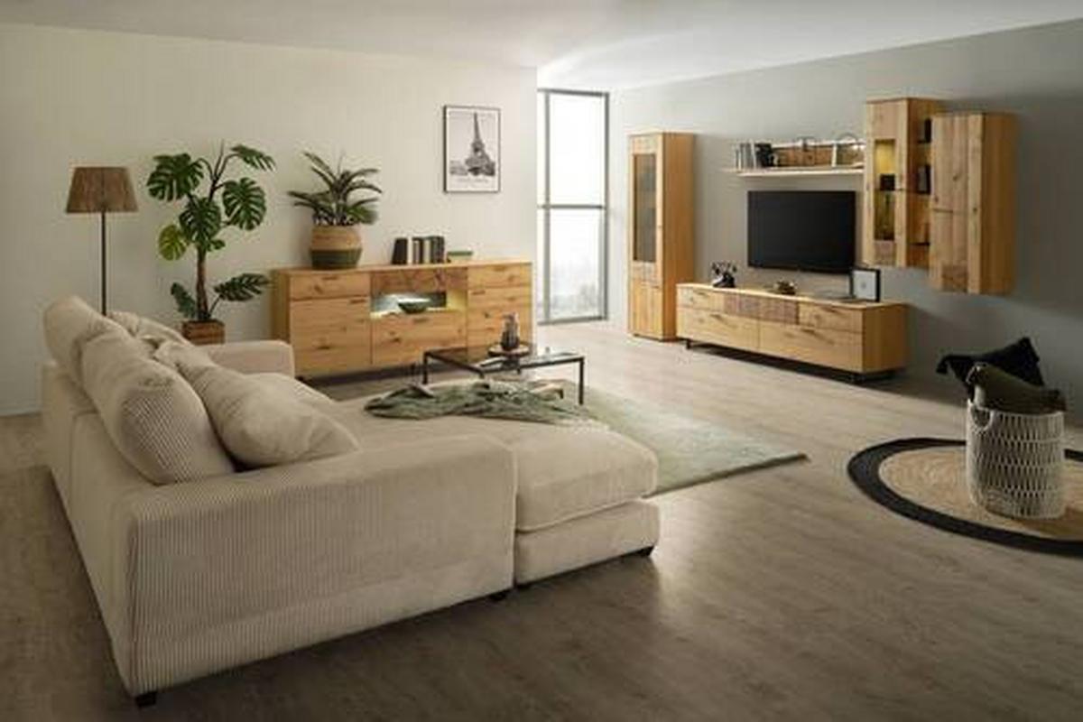 TV-Element Stockholm in Wildeiche - Wildeiche/Schwarz, MODERN, Holzwerkstoff/Metall (203/59/50cm) - Premium Living