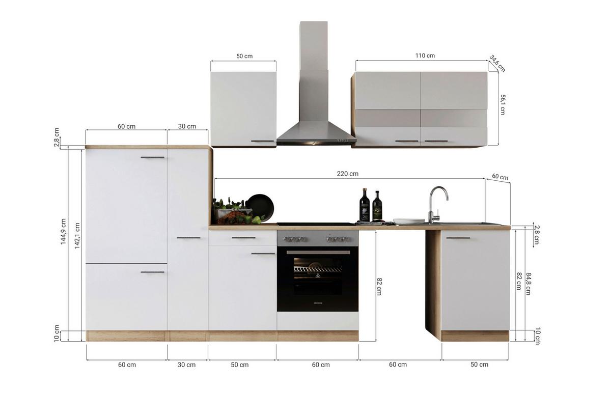 Kuhinjski Blok Z Aparati Merle, 310cm - barve nerjavečega jekla/barve hrasta, Basics, kovina/steklo (310cm) - Respekta