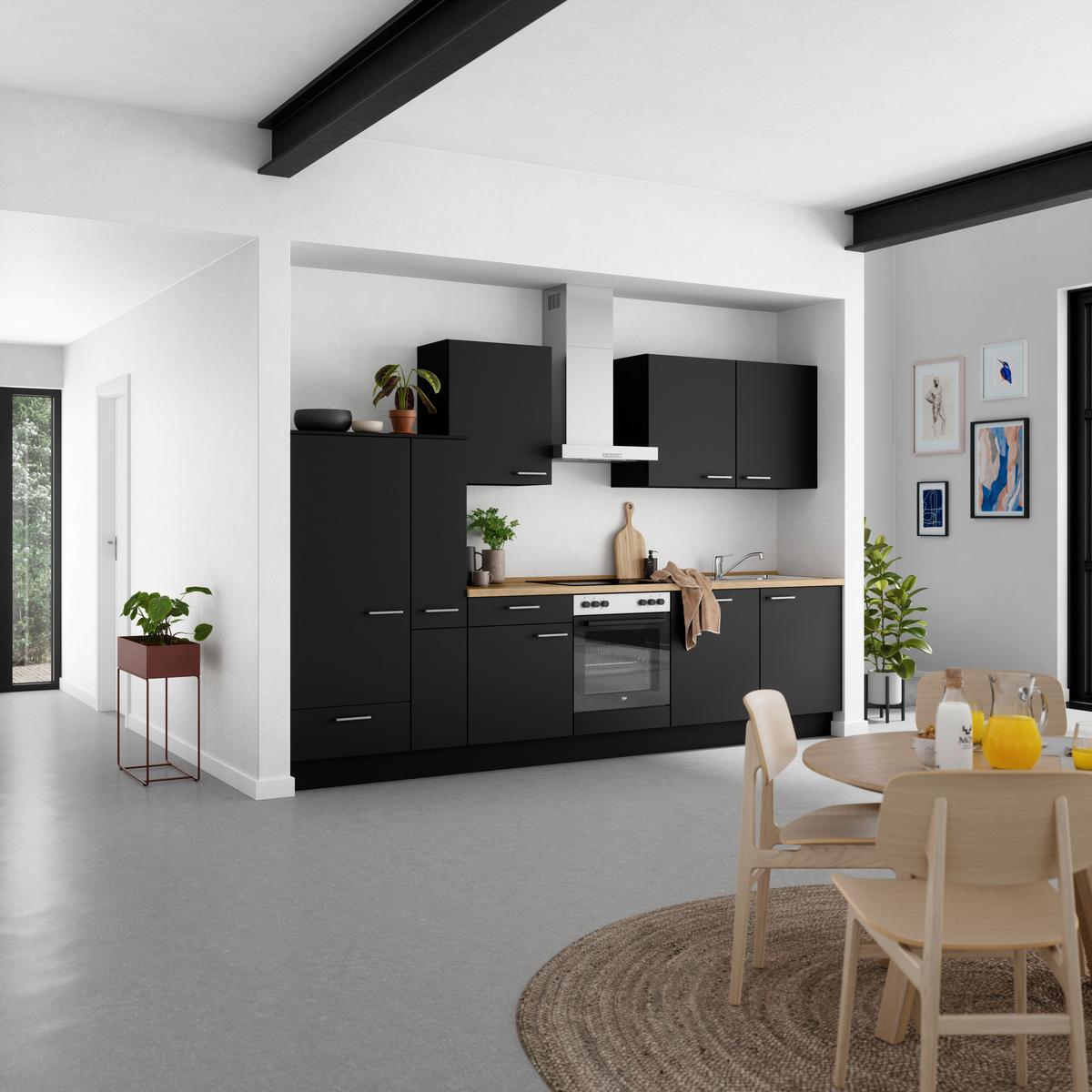 Küchenblock Touch Low m. Geräten Schwarz - Edelstahlfarben/Eichefarben, MODERN, Holzwerkstoff/Metall (330cm) - Nobilia
