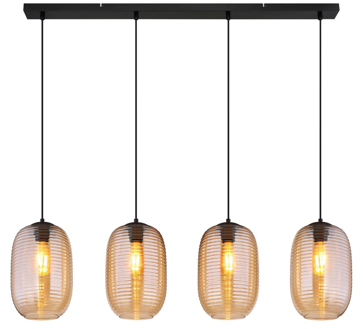 HÄNGELEUCHTE 15794-4HA JEFREY - Bernsteinfarben/Schwarz, Basics, Glas/Kunststoff (109/20/120cm) - Globo