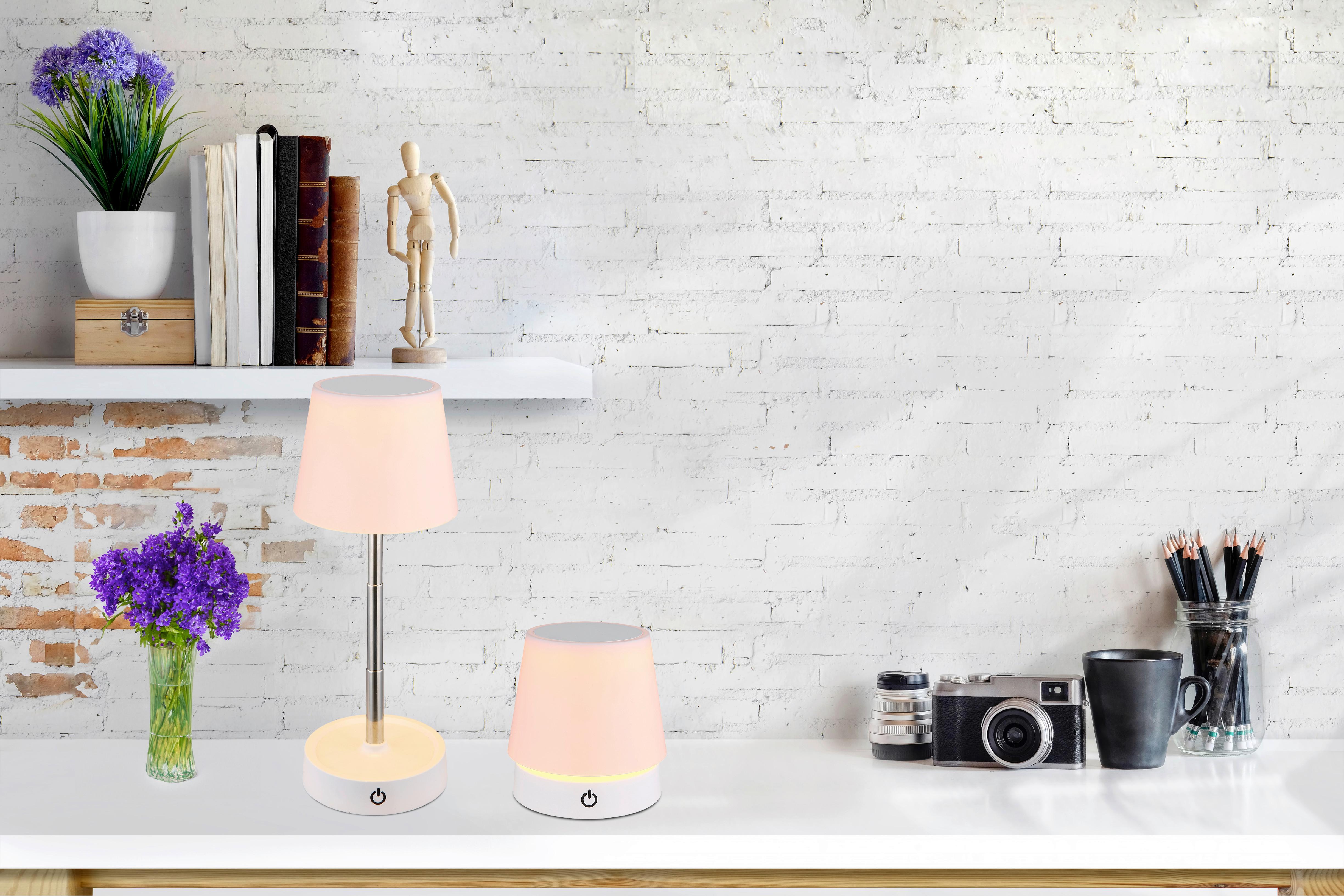 LED-TISCHLEUCHTE 58446W CARLOS - Chromfarben/Weiss, Konventionell, Kunststoff/Metall (10,6/10,5-28cm) - Globo