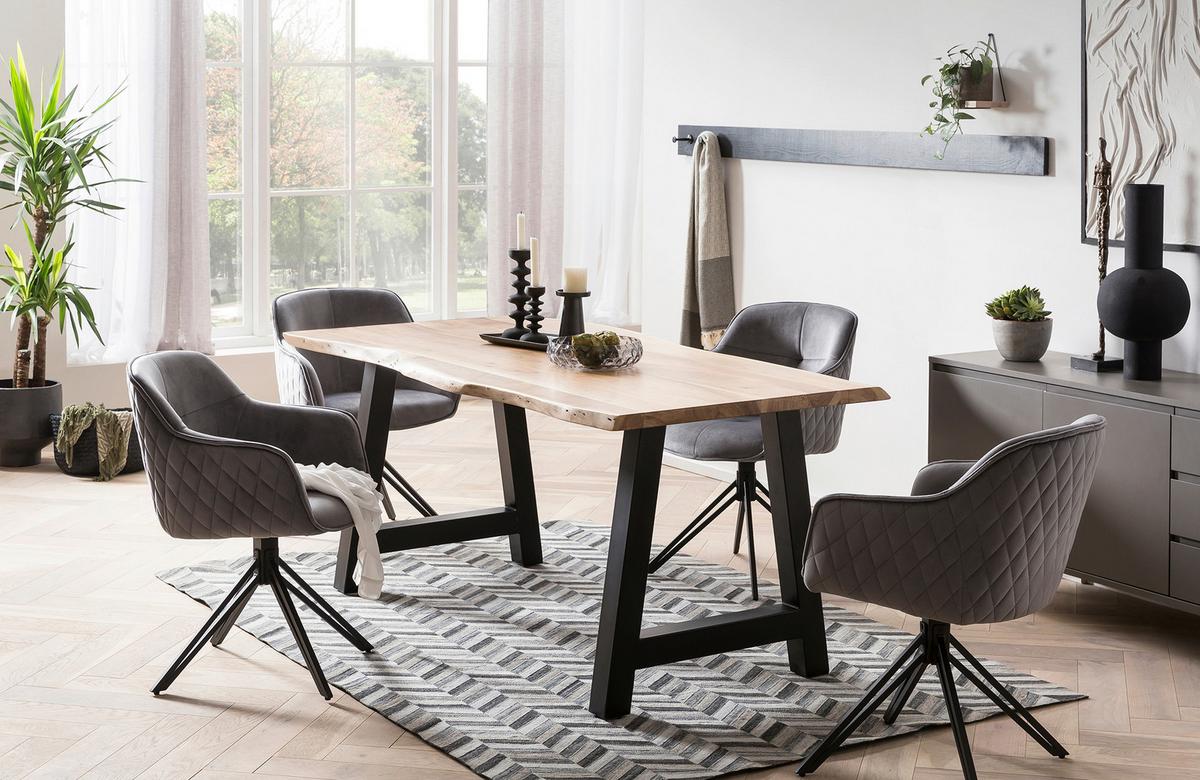 Naslanjač Samt, Siva, Vrtljiv - siva/črna, Moderno, kovina/tekstil (59/83/60cm) - Livetastic